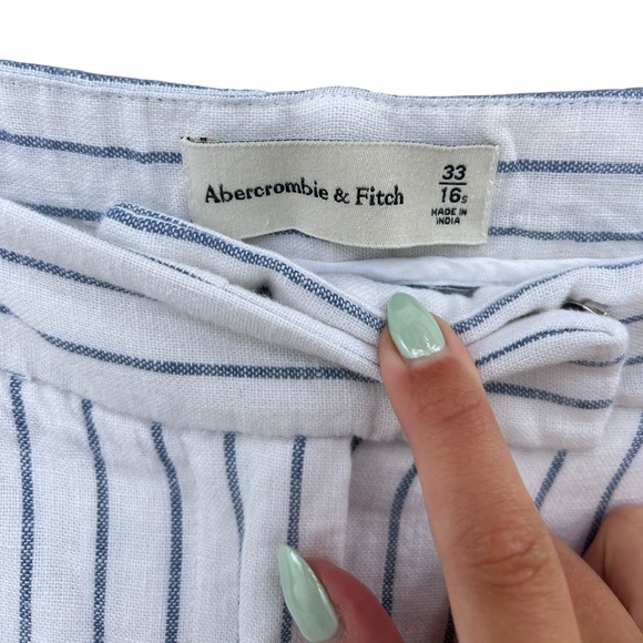 Abercrombie & Fitch Linen White Sloan Pant Blue Pin Stripe - Size 33/16 Short - Picture 10 of 10